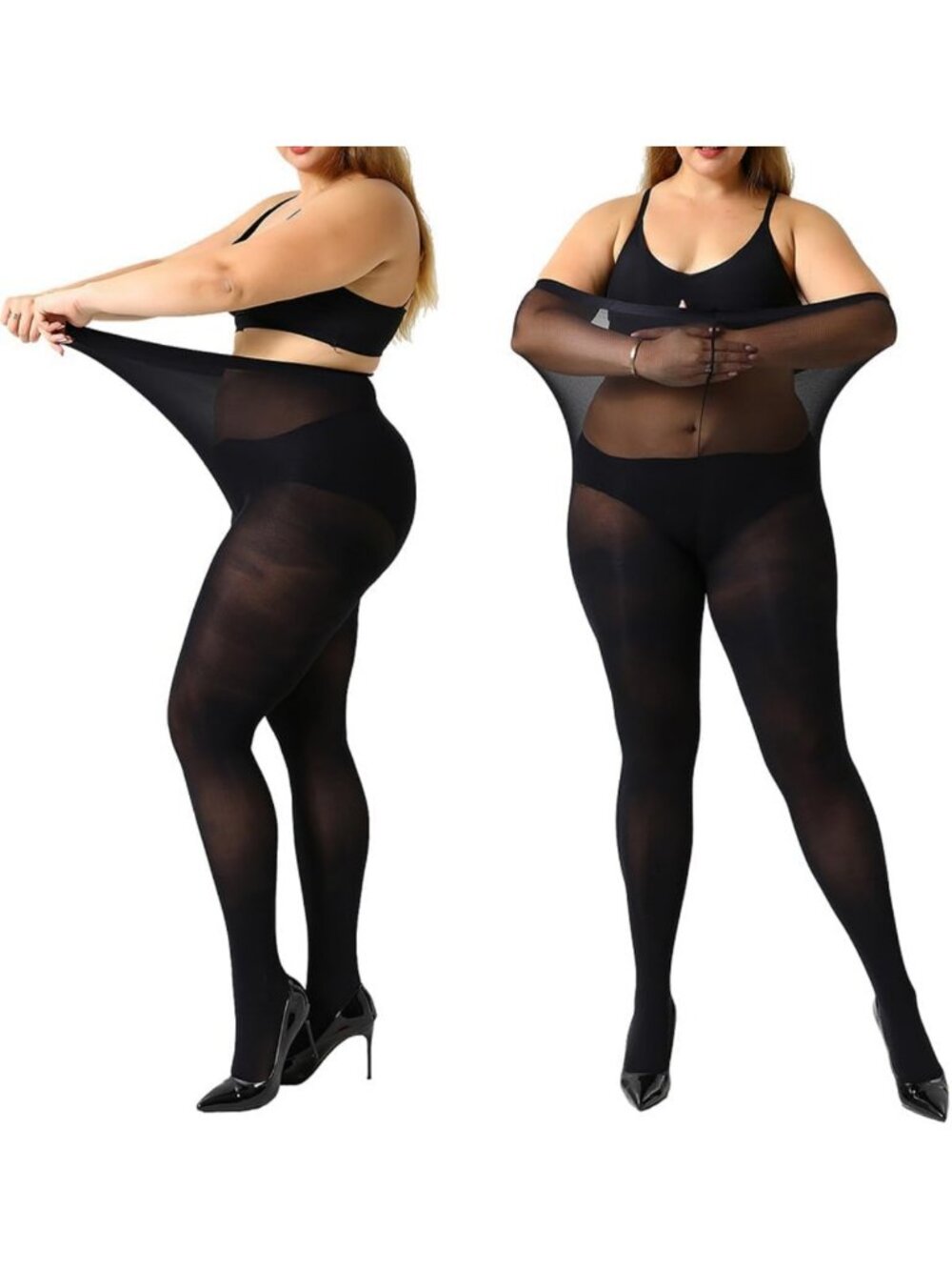 Ultra-Soft Plus Size Control Top Pantyhose Tights - 2 Pairs High Waist Comfort